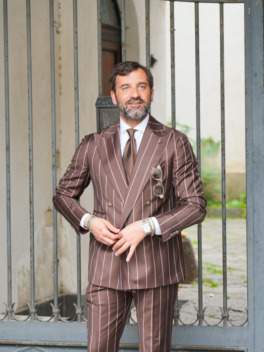 ABITO DOPPIOPETTO MARRONE GESSATO RIGO ROSA