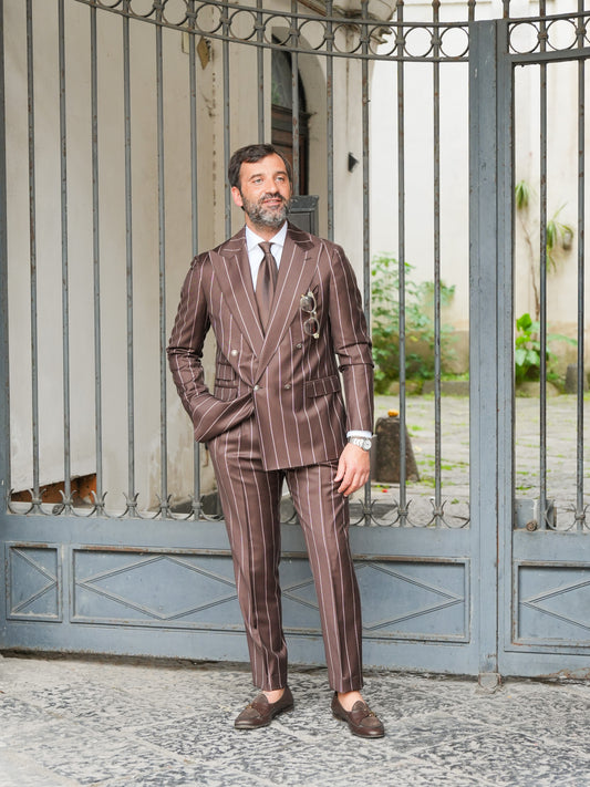 ABITO DOPPIOPETTO MARRONE GESSATO RIGO ROSA