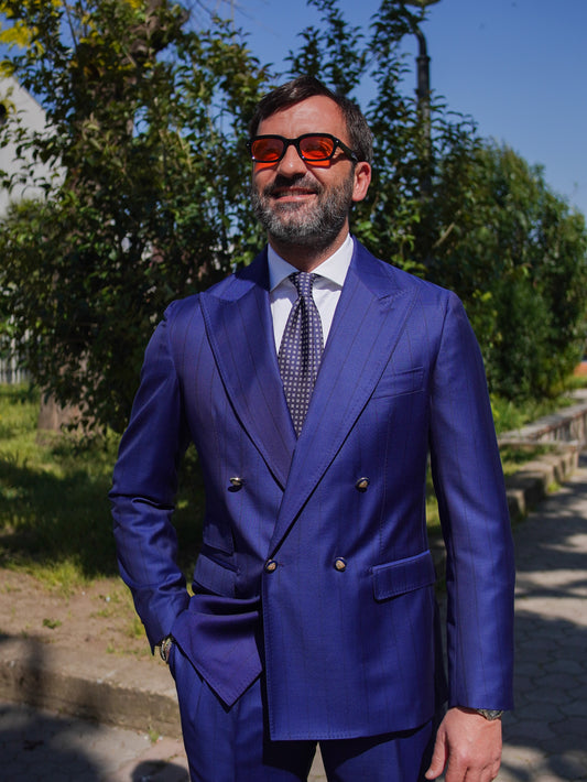 ABITO DOPPIOPETTO BLU EGIZIO CON RIGA BLU