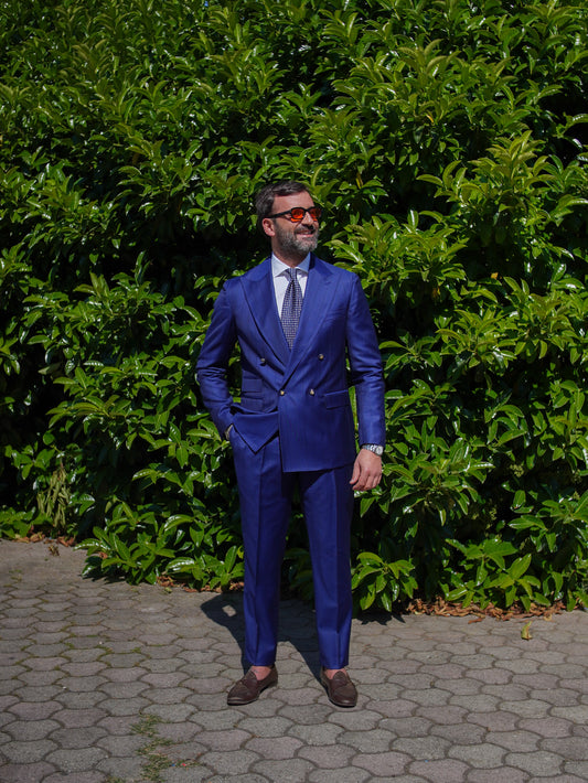 ABITO DOPPIOPETTO BLU EGIZIO CON RIGA BLU