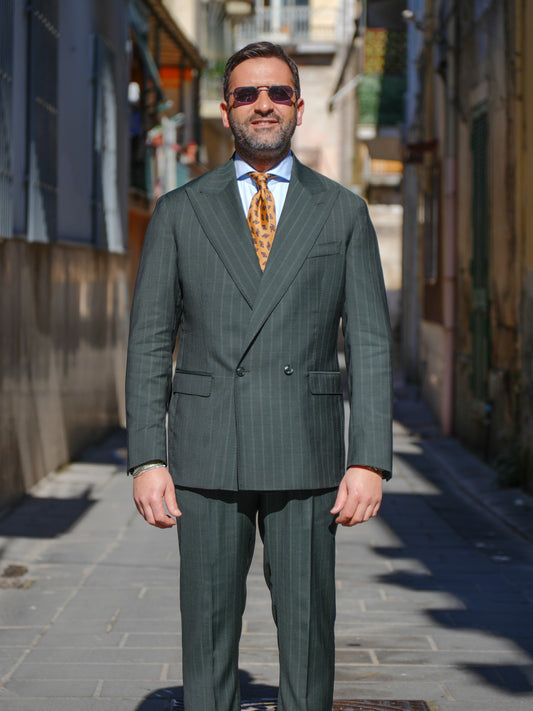 ABITO DOPPIOPETTO GESSATO VERDE