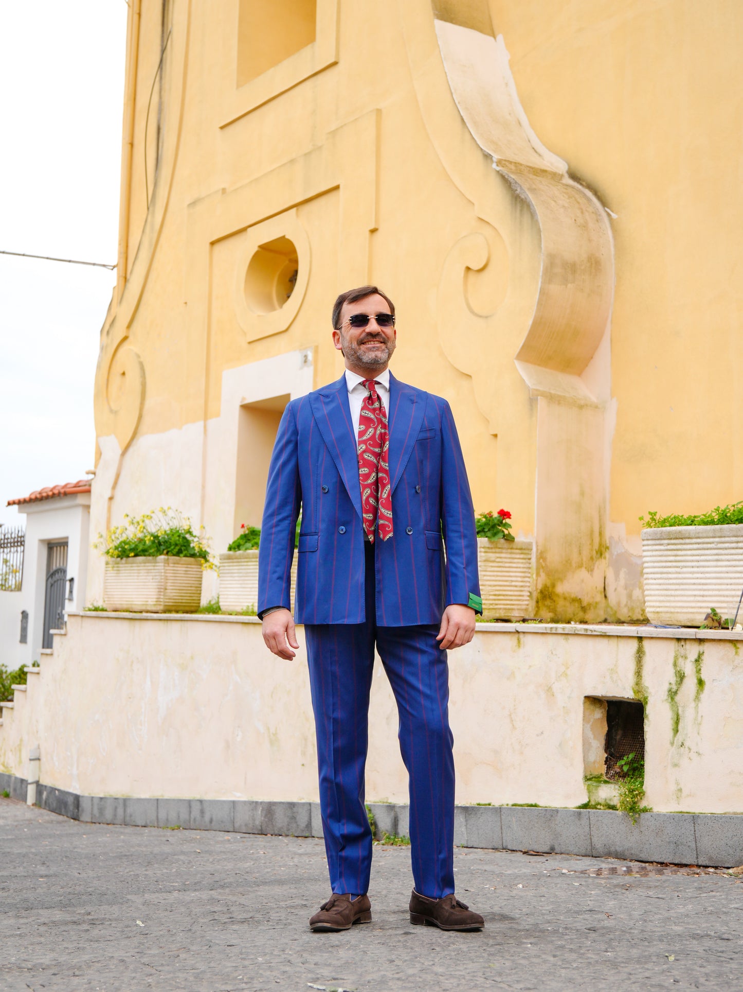 ABITO DOPPIOPETTO BLU RIGO ROSSO