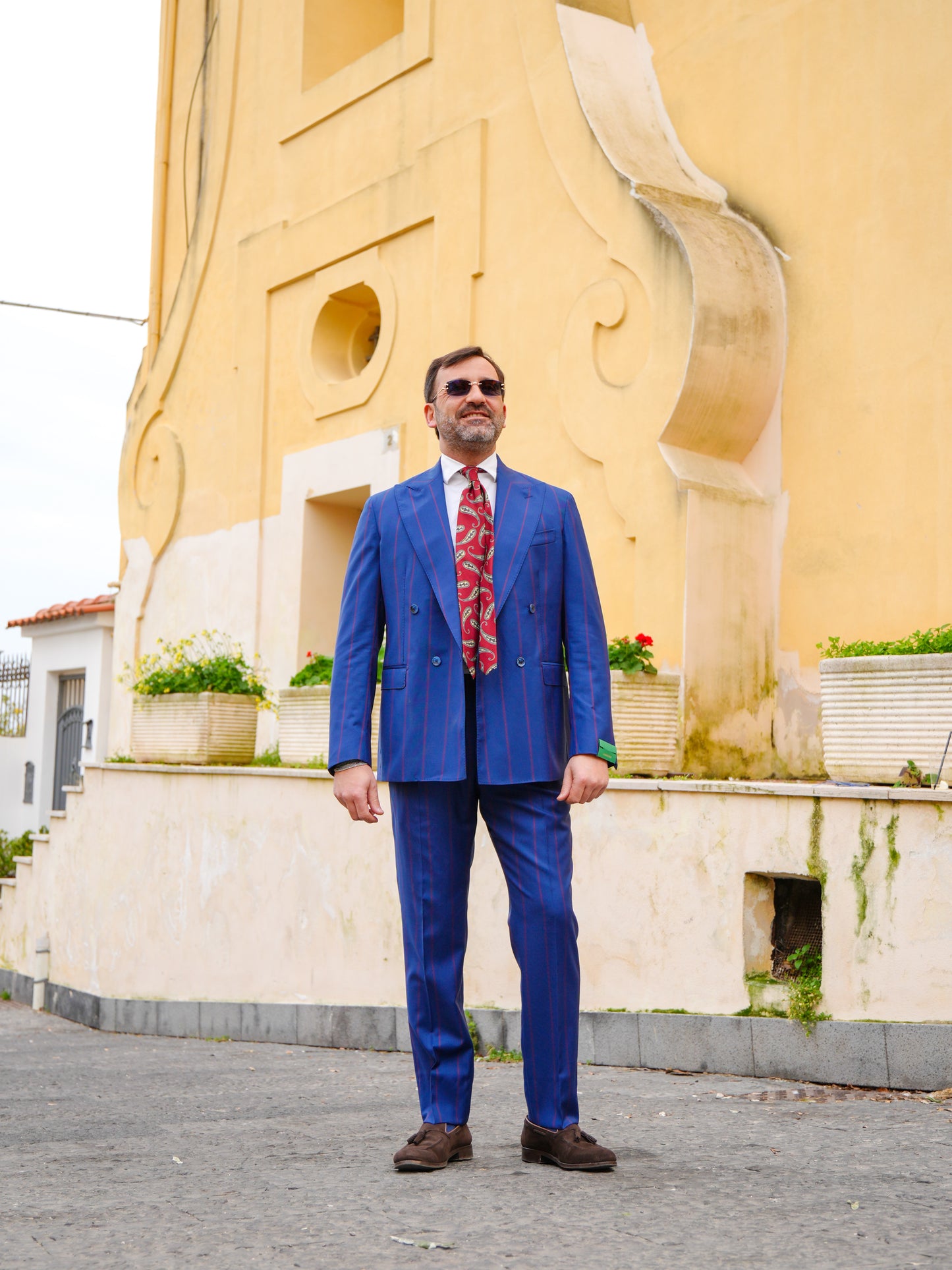 ABITO DOPPIOPETTO BLU RIGO ROSSO