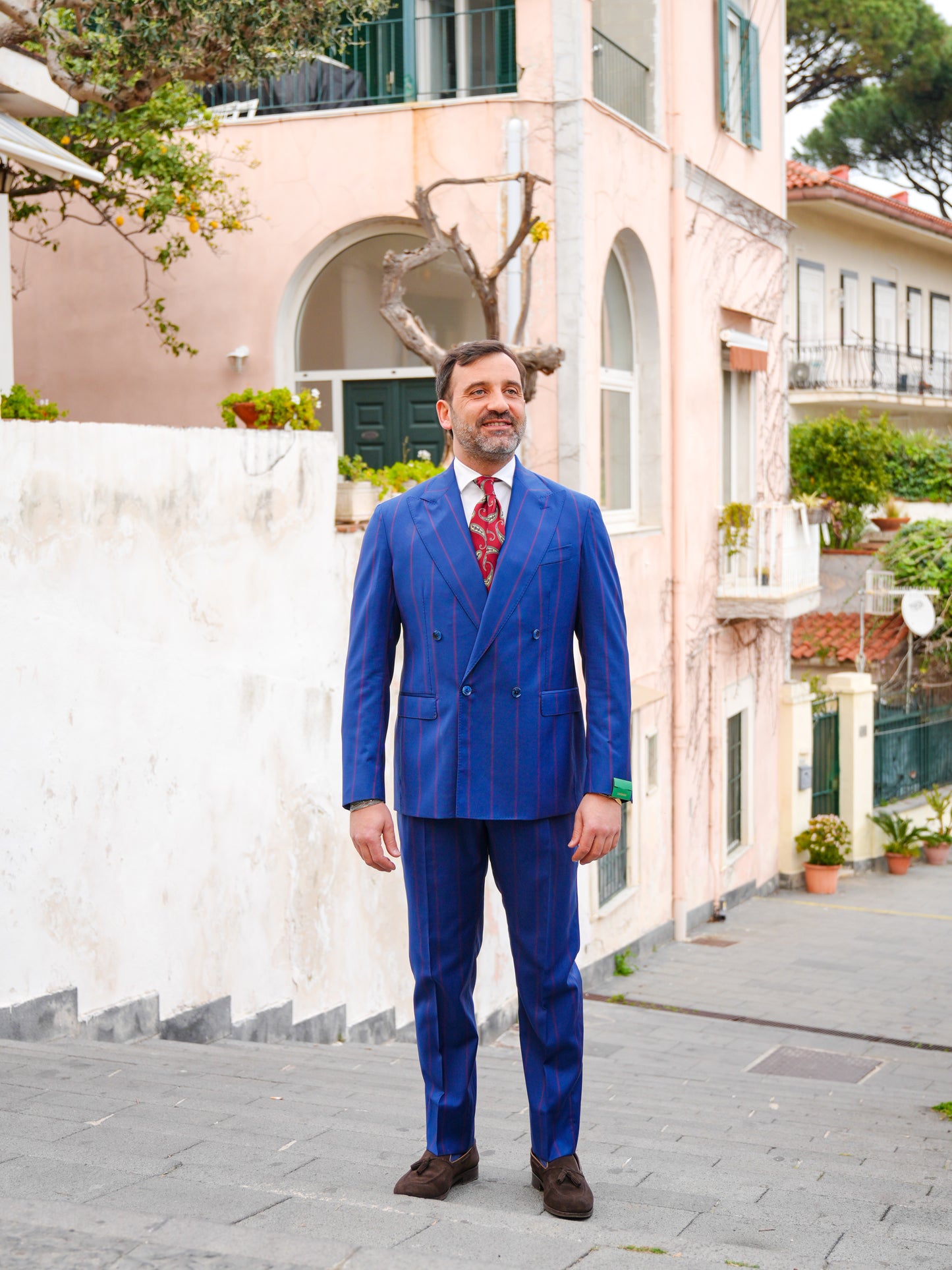 ABITO DOPPIOPETTO BLU RIGO ROSSO