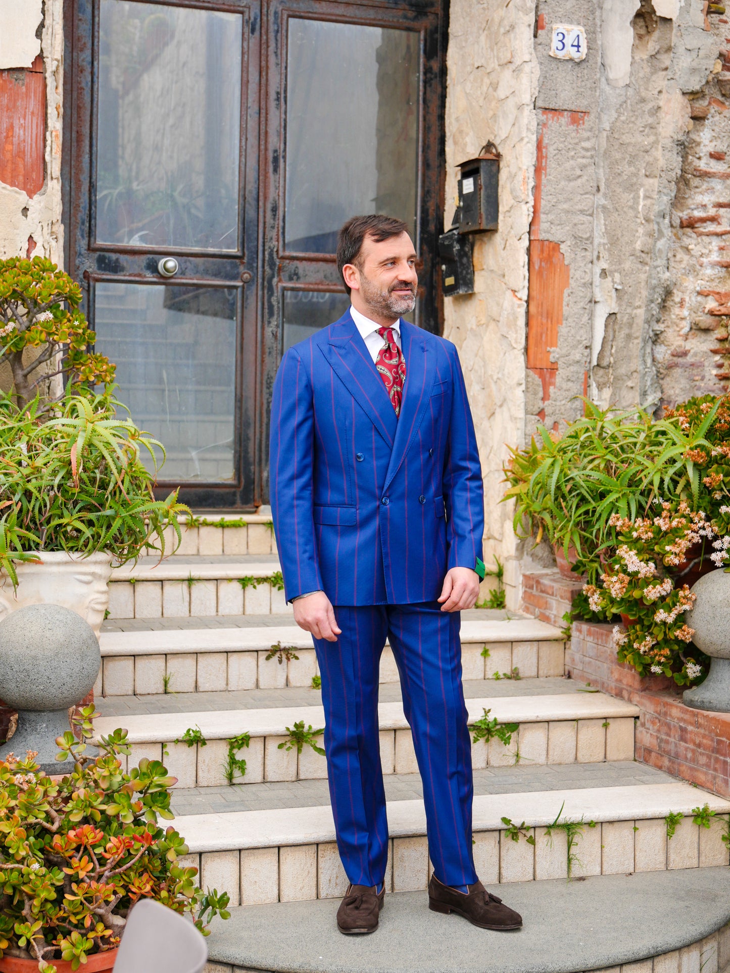 ABITO DOPPIOPETTO BLU RIGO ROSSO