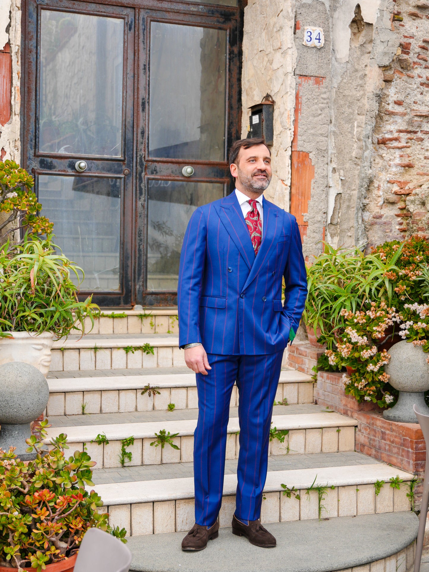 ABITO DOPPIOPETTO BLU RIGO ROSSO