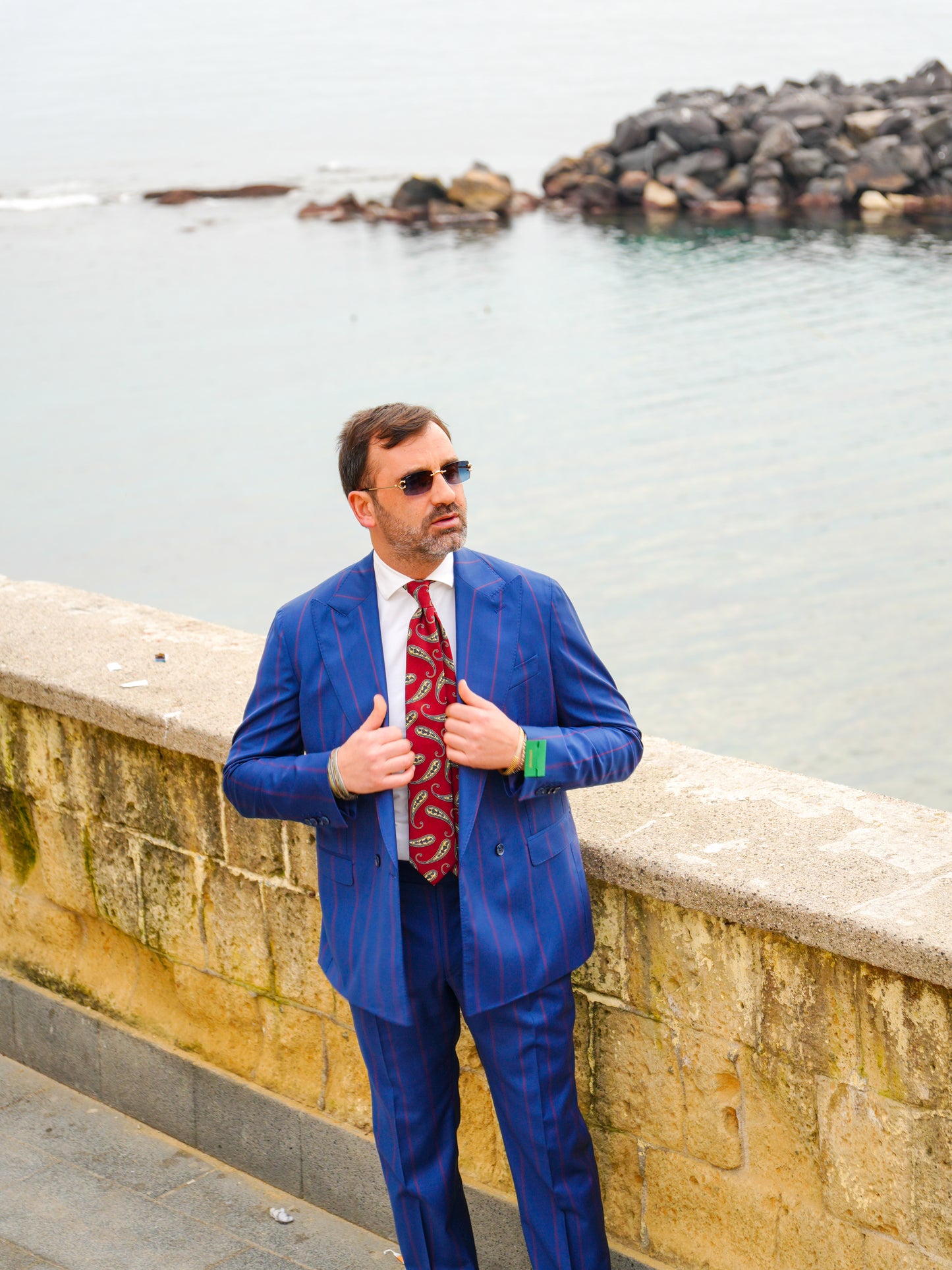 ABITO DOPPIOPETTO BLU RIGO ROSSO