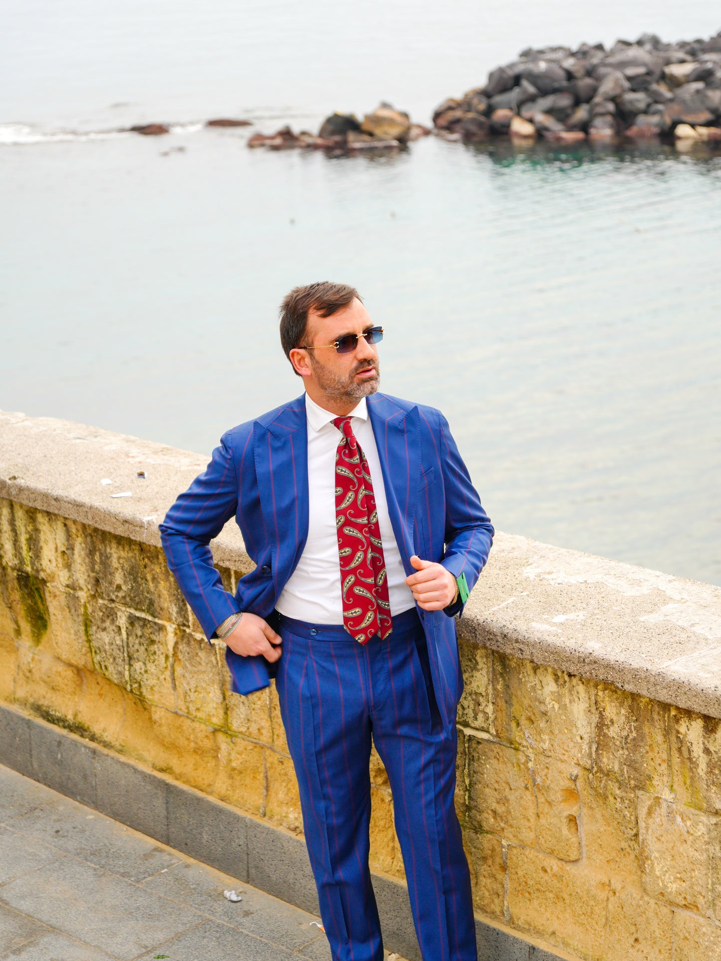 ABITO DOPPIOPETTO BLU RIGO ROSSO