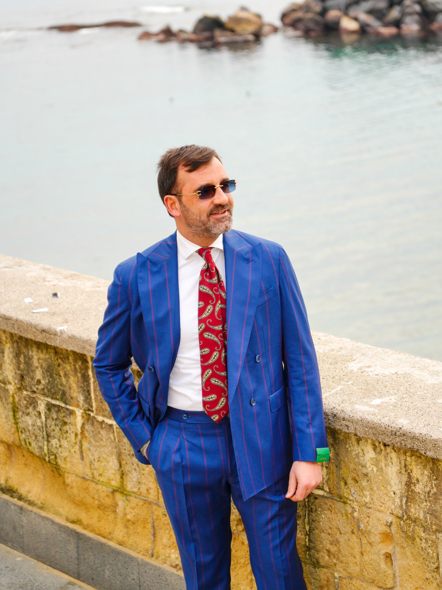 ABITO DOPPIOPETTO BLU RIGO ROSSO