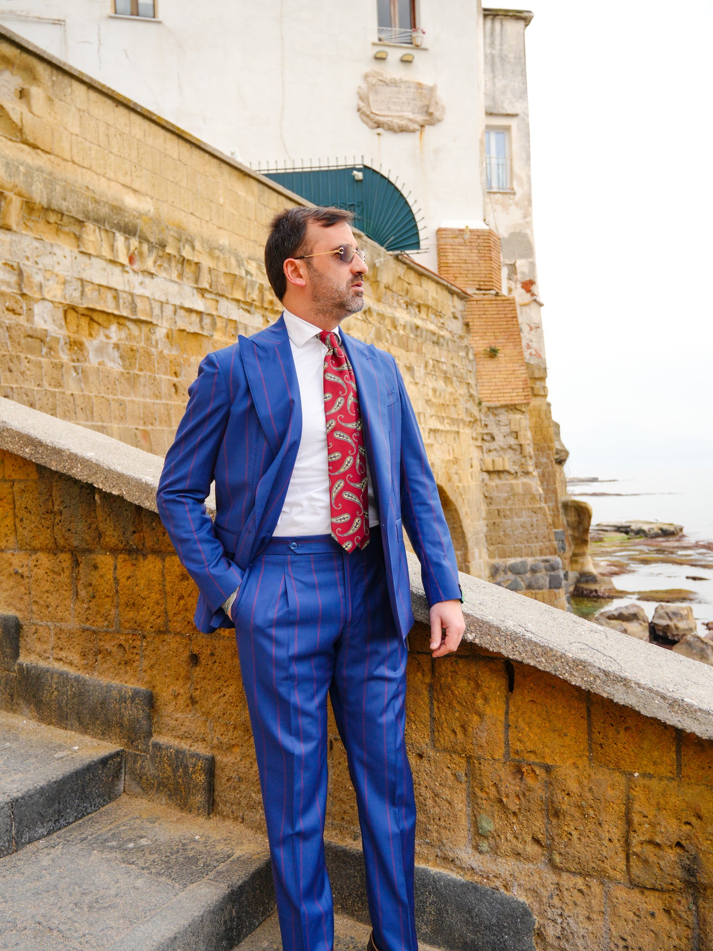 ABITO DOPPIOPETTO BLU RIGO ROSSO