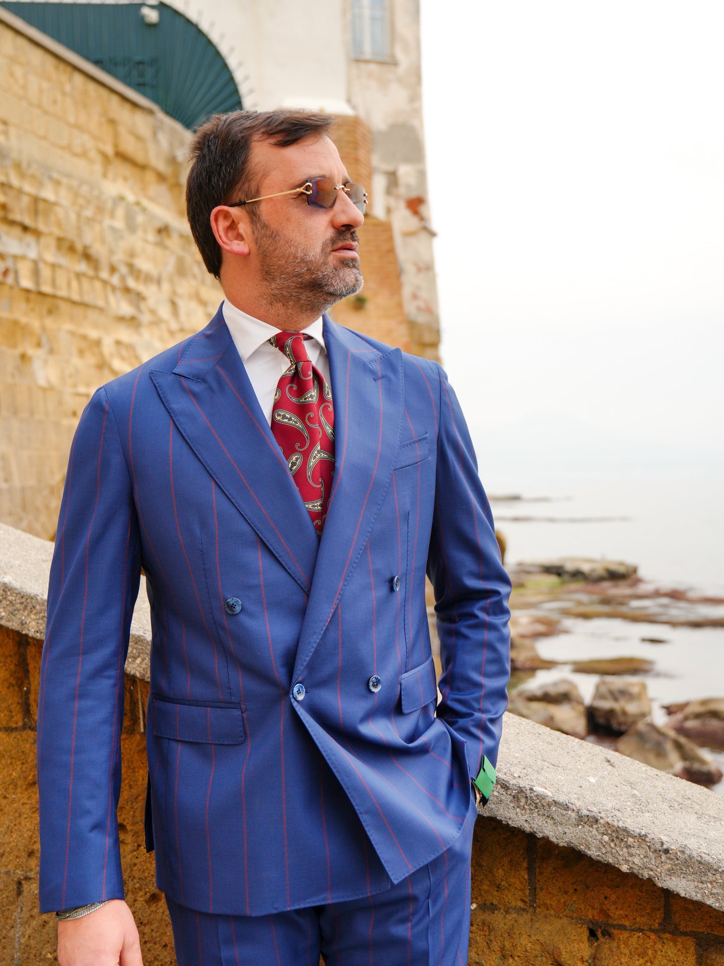 ABITO DOPPIOPETTO BLU RIGO ROSSO