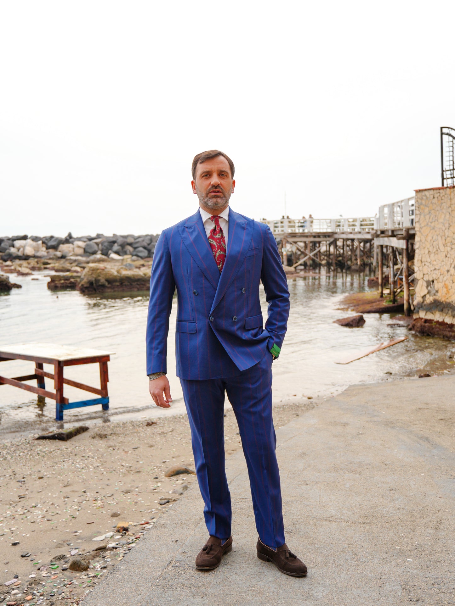 ABITO DOPPIOPETTO BLU RIGO ROSSO