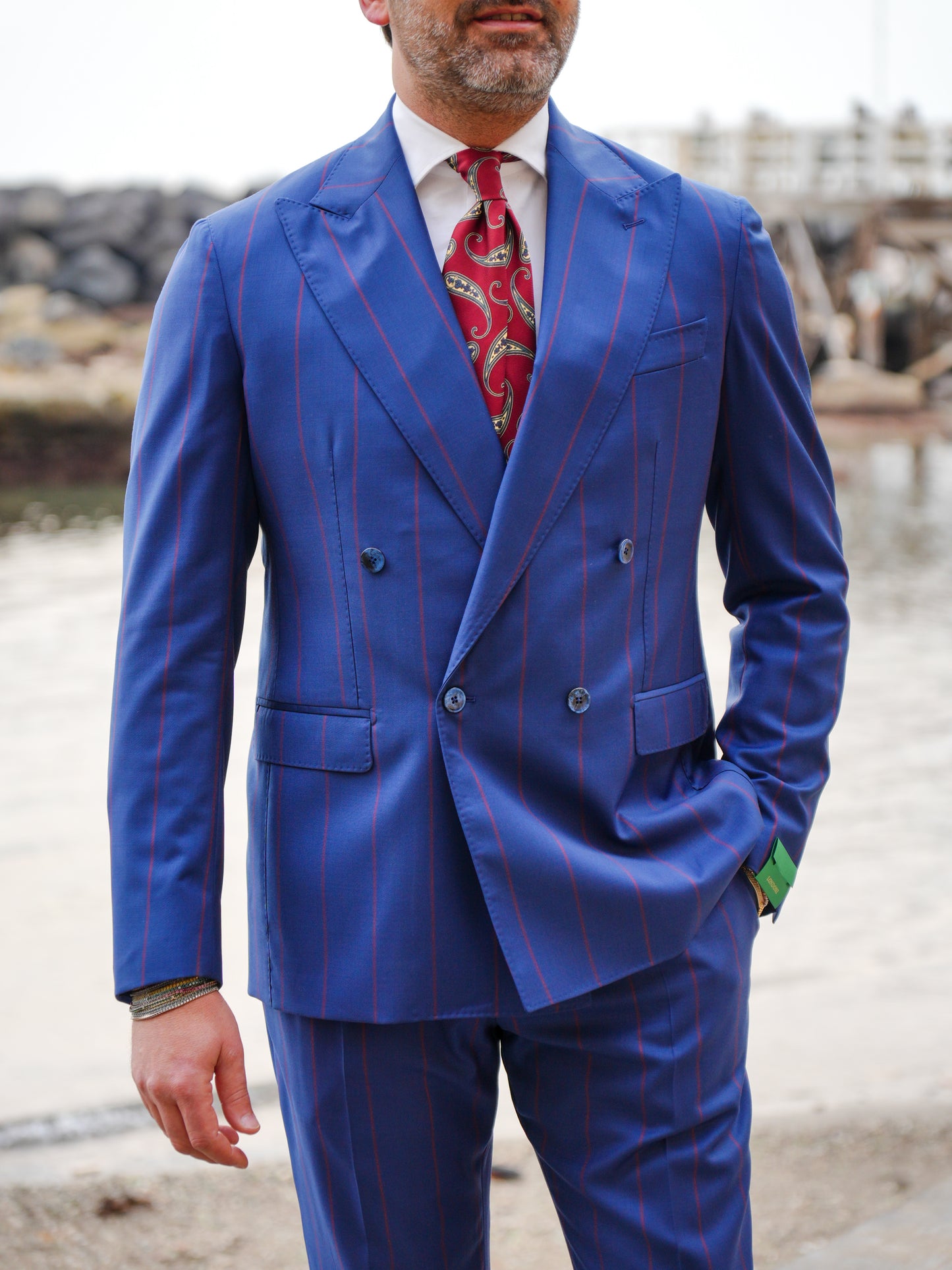ABITO DOPPIOPETTO BLU RIGO ROSSO