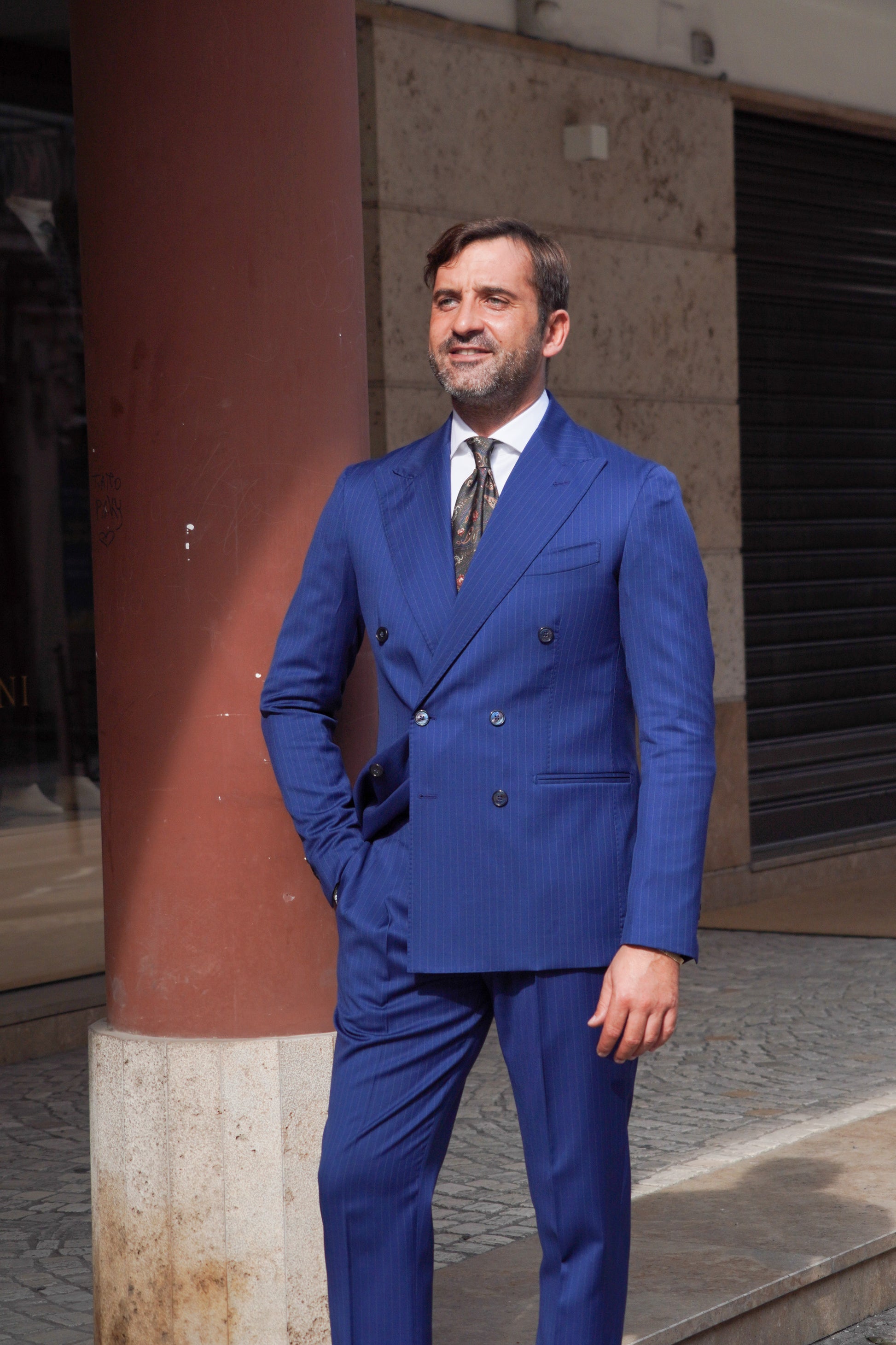 Abito Gessato Giacca Blu Doppiopetto Abito Doppio Petto Gessato