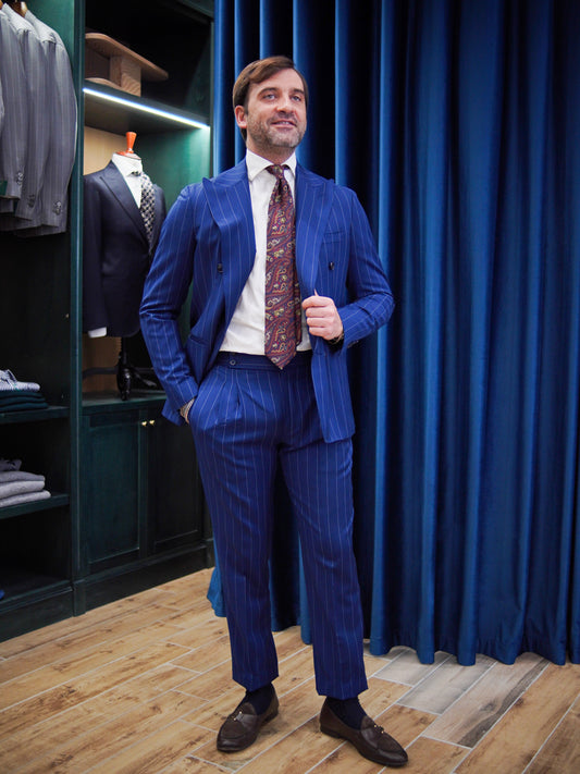 ABITO DOPPIOPETTO BLU GESSATO RIGO CHIARO