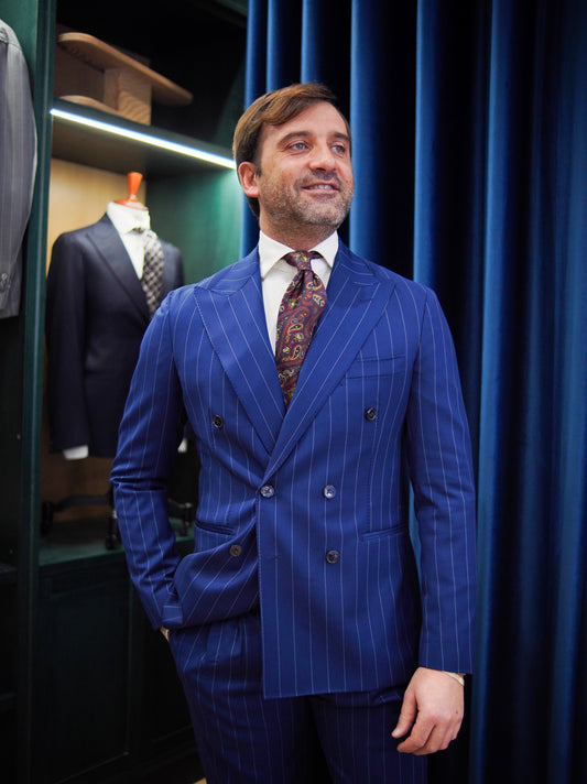 ABITO DOPPIOPETTO BLU GESSATO RIGO CHIARO